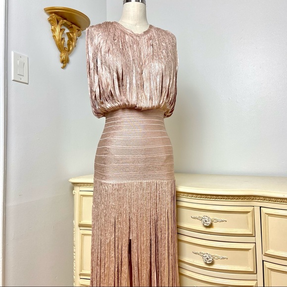 Herve Leger Dresses & Skirts - 💔SOLD $2,350 Hervé Léger Selena Gold Fringe Gown